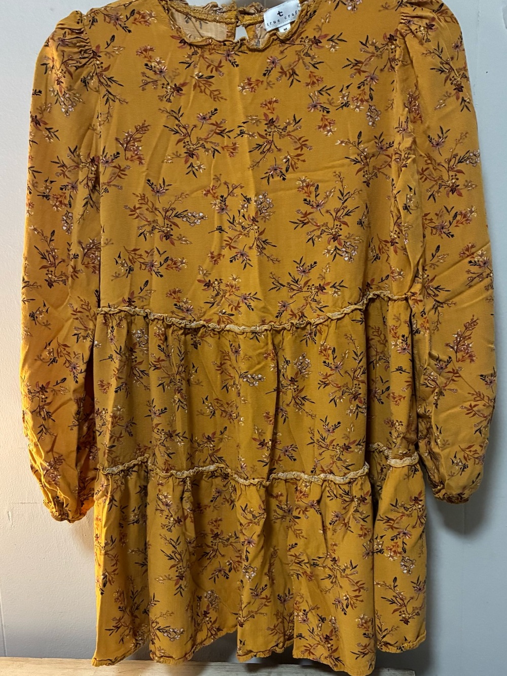 True Craft Mustard Floral Ruffle Dress